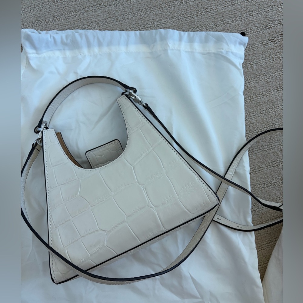 STAUD White Croc-Embossed Leather Shoulder Bag